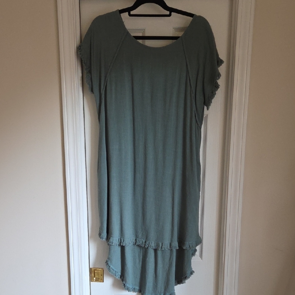 Umgee Green High Low Flutter Sleeve Dress